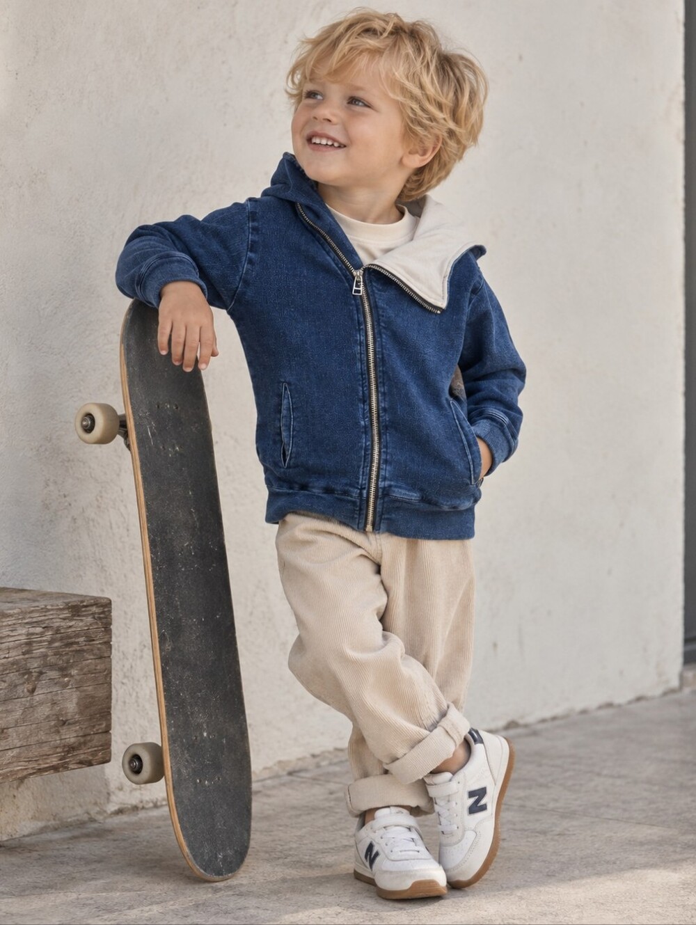 Nununu Kids Denim Blue Asymmetrical Zip Hoodie Jacket 3-4Y Avant Garde